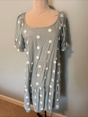 Blu Pepper Light Blue Polka Dot Tiered Mini Dress